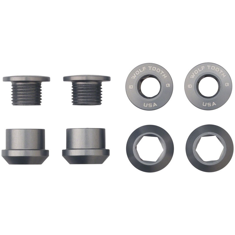 Wolf Tooth 1x Chainring Bolt Set - 6mm, Dual Hex Fittings, Set/4, Gun Metal