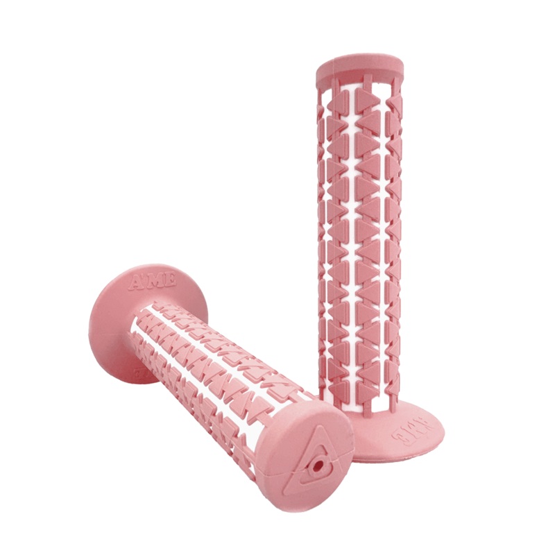AME Dual BMX Grips - Flanged - Pink over White - Made in the USA