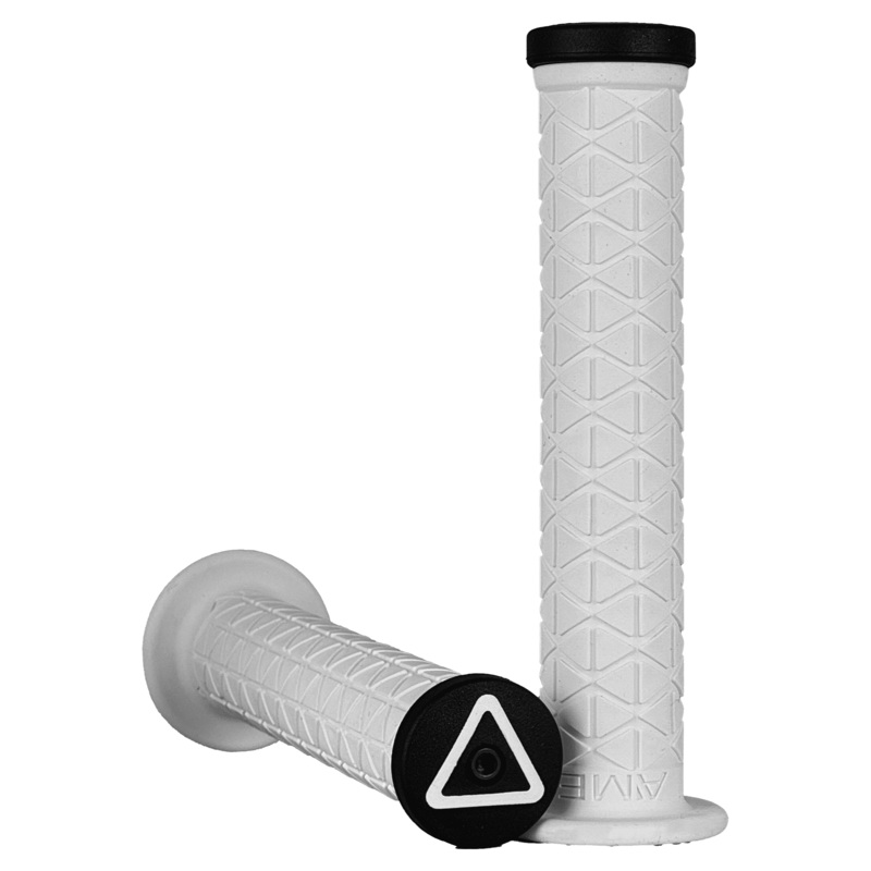 AME Super Tri Long BMX Grips w/ Plugs - Flangeless - White - USA Made