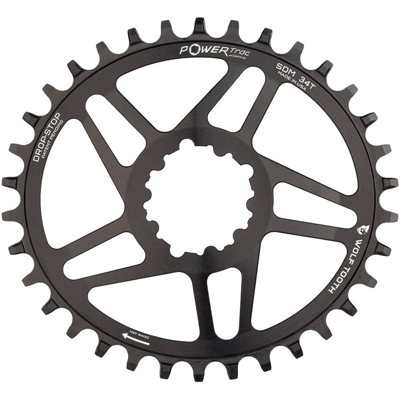 Wolf Tooth Elliptical Direct Mount Chainring - 34t SRAM Direct Mount Drop-Stop For SRAM 3-Bolt Cranksets 6mm Offset BLK