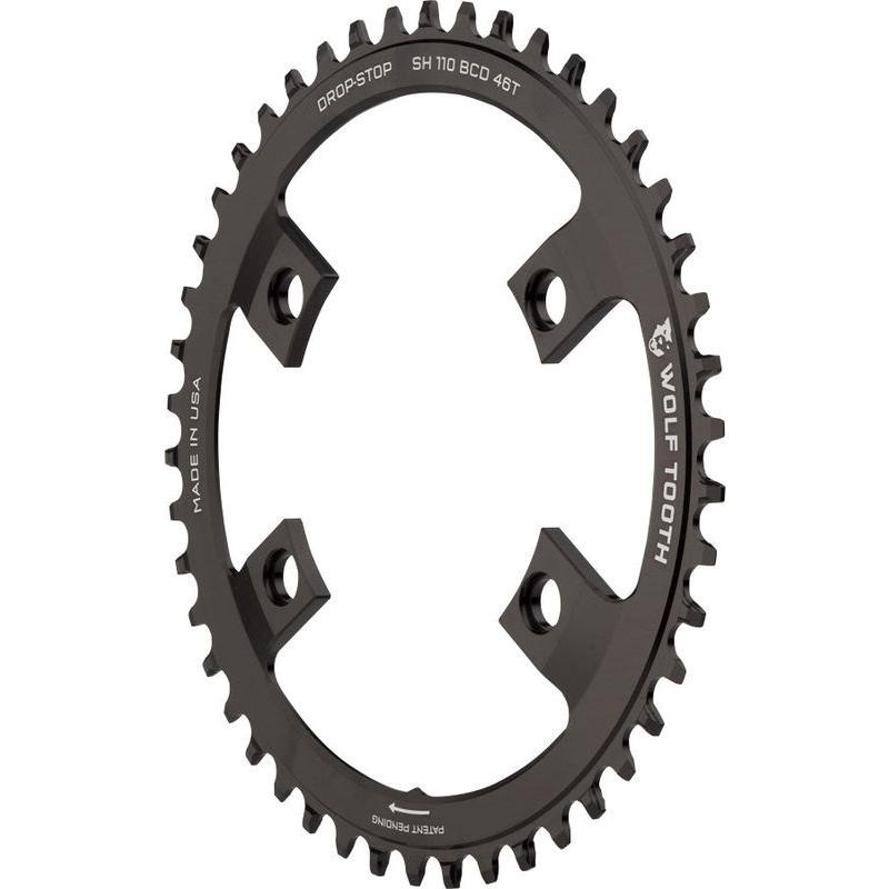 Wolf Tooth Shimano 110 Asymmetric BCD Chainring - 46t 110 Asymmetric BCD 4-Bolt Drop-Stop For Shimano Cranks Black