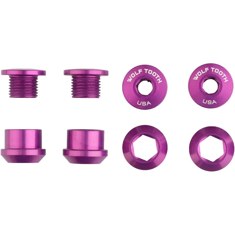 Wolf Tooth 1x Chainring Bolt Set - 6mm, Dual Hex Fittings, Set/4, Ultraviolet Purple
