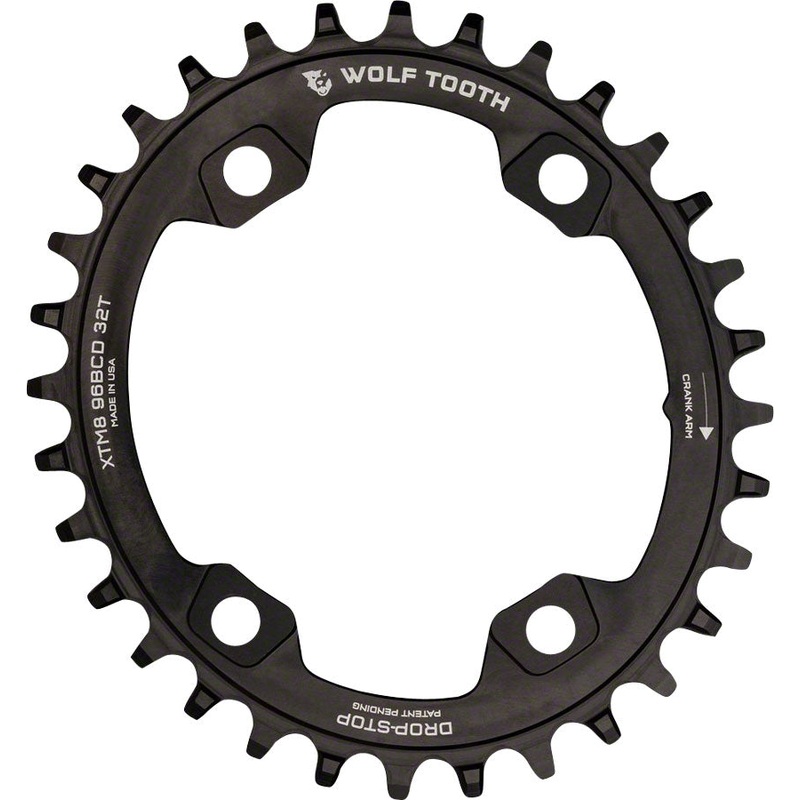 Wolf Tooth Elliptical 96 BCD Chainring - 30t, 96 Asymmetric BCD, 4-Bolt, Drop-Stop, For Shimano XTR M9000 and M9020 Cranks, Black