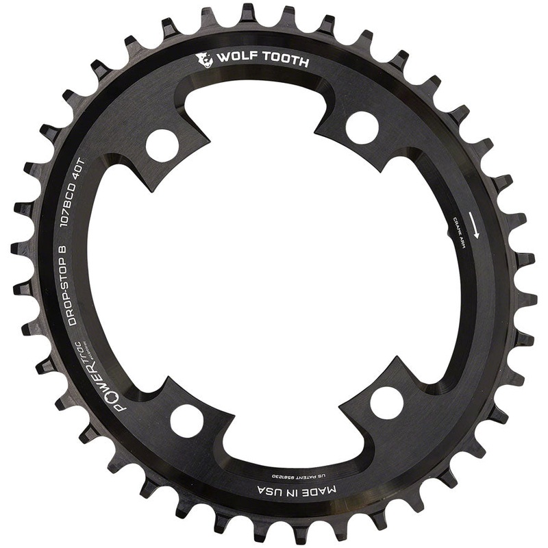 Wolf Tooth Elliptical 107 BCD Chainring - 38t Compatible SRAM 107 BCD Drop-Stop B 4-Bolt BLK