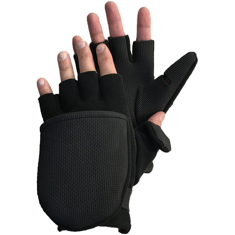Men's Fleece Flip Mitts with Sharkskin Textured Palm, Windproof, Velcro Closure, Ideal for Cold Water & Winter Outdoor Activities