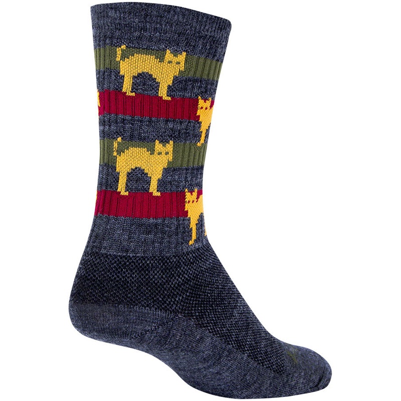 SockGuy Wool Catz Socks - 6" Gray/Yellow/Red Large/X-Large