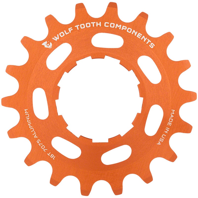Wolf Tooth Single Speed Aluminum Cog - 18t Compatible 3/32" Chains Orange