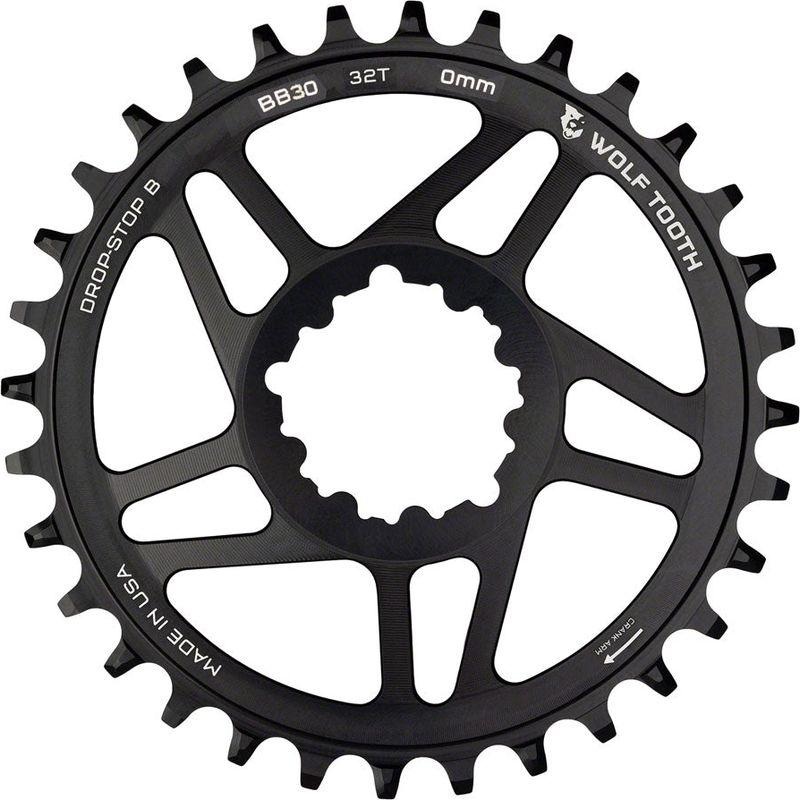 Wolf Tooth Direct Mount Chainring - 32t SRAM Direct Mount Drop-Stop B For BB30 Short Spindle Cranksets 0mm Offset Black