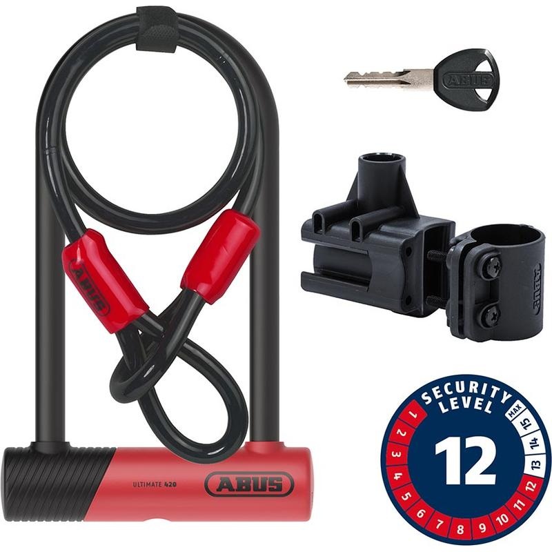Abus, Ultimate 420K + Cobra, U-Lock, Key, 150x230mm, 5.9''x9'', Thickness in mm: 14mm, Red