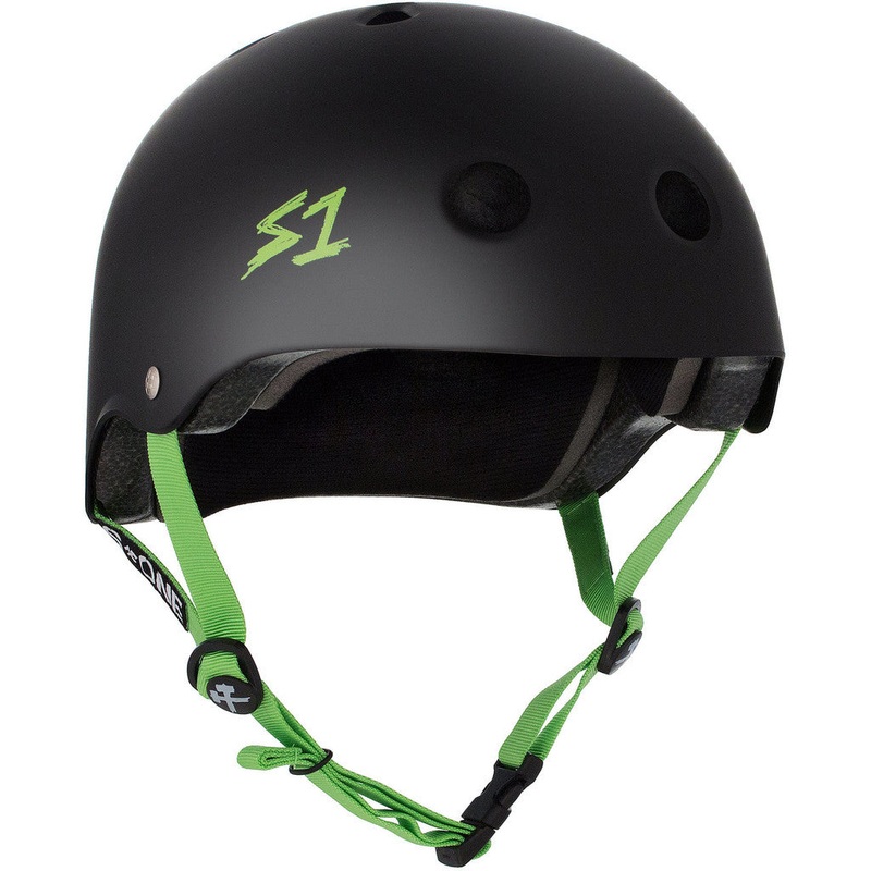 S1 Lifer Helmet - Black Matte w/ Bright Green Straps