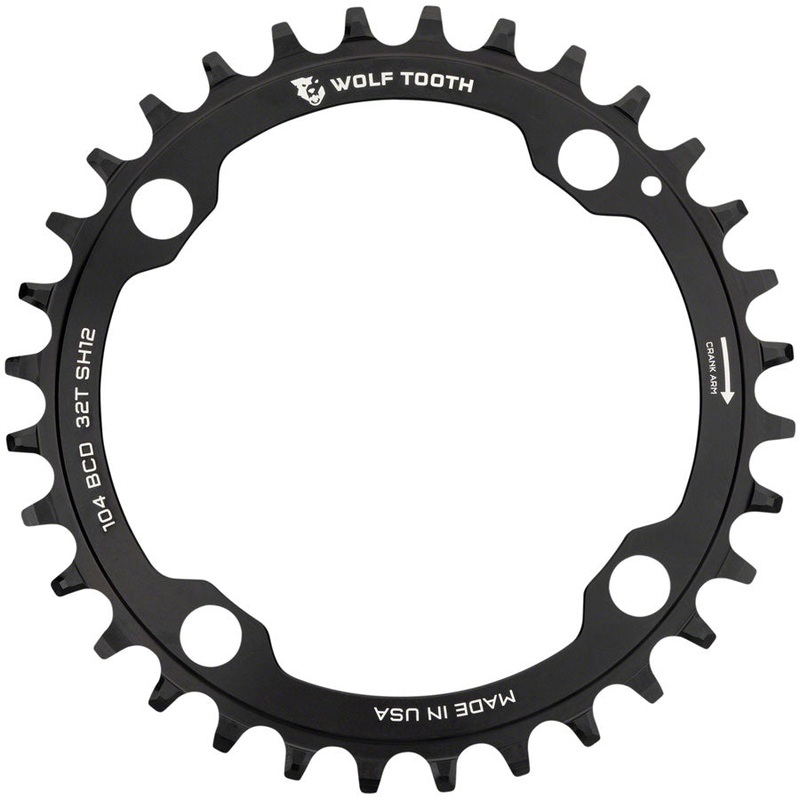 Wolf Tooth 104 BCD Chainring - 34t, 104 BCD, 4-Bolt, Requires Shimano 12-Speed Hyperglide+ Chain, Black