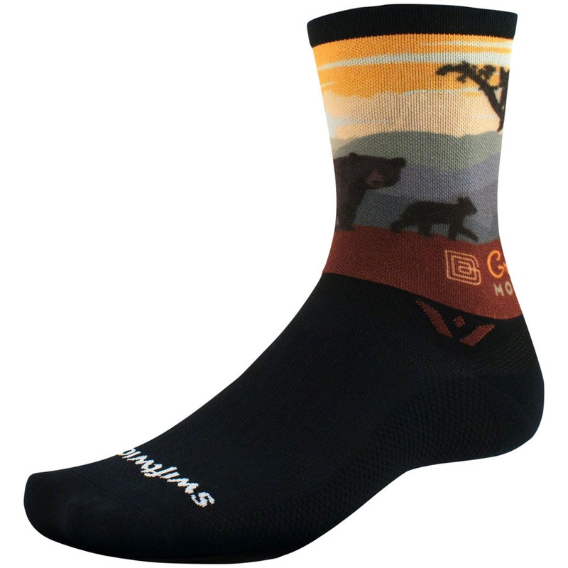 Swiftwick Vision Impression National Park Crew Socks - 6" Great Smoky Mountain Bears Small