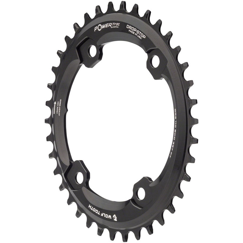 Wolf Tooth Elliptical Shimano 110 Asymmetric BCD Chainring - 38t 110 Asymmetric BCD 4-Bolt Drop-Stop For Shimano GRX Cranks BLK