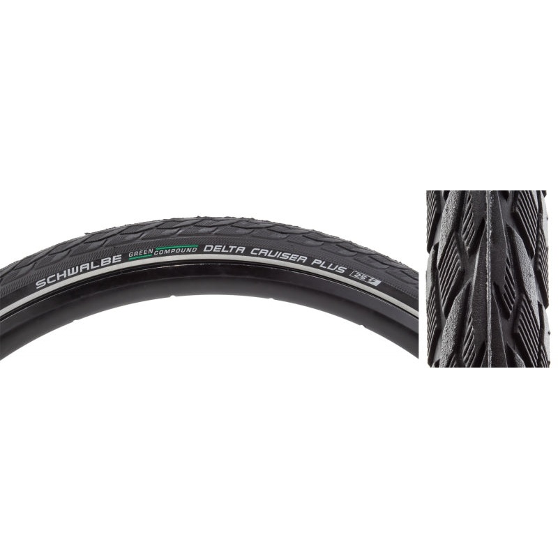 Schwalbe Delta Cruiser Plus Tire - 700 x 35 Clincher Wire BLK/Reflective Active Line PunctureGuard Green Compound E-25
