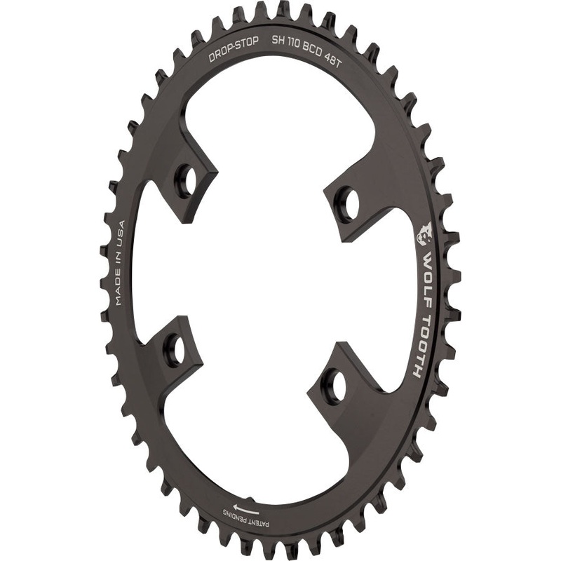 Wolf Tooth Shimano 110 Asymmetric BCD Chainring - 48t 110 Asymmetric BCD 4-Bolt Drop-Stop For Shimano Cranks BLK
