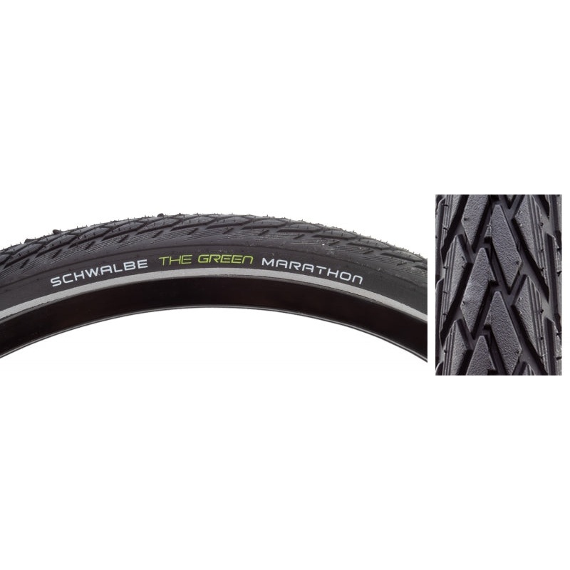 Schwalbe Green Marathon Tire - 26 x 1.50 Clincher Wire BLK/Reflective Performance Line GreenGuard TwinSkin Addix