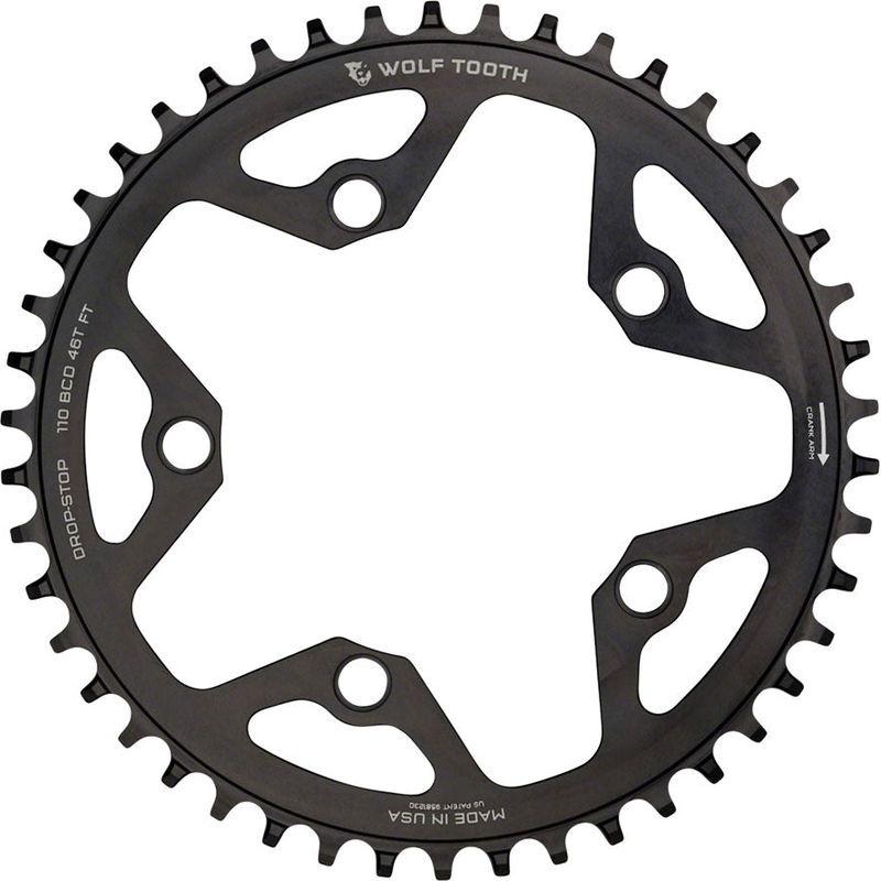 Wolf Tooth 110 BCD Cyclocross and Road Chainring - 44t 110 BCD 5-Bolt Drop-Stop 10/11/12-Speed Eagle and Flattop Compatible Black