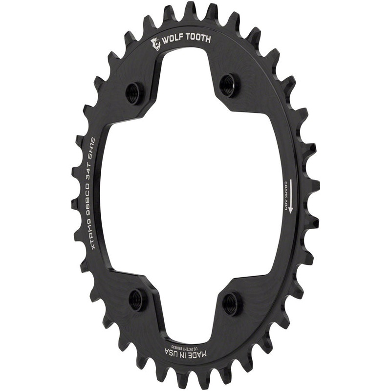 Wolf Tooth 96 BCD Chainring - 34t 96 Asymmetric BCD 4-Bolt For Shimano Cranks Use 12-Speed Hyperglide+ Chain BLK