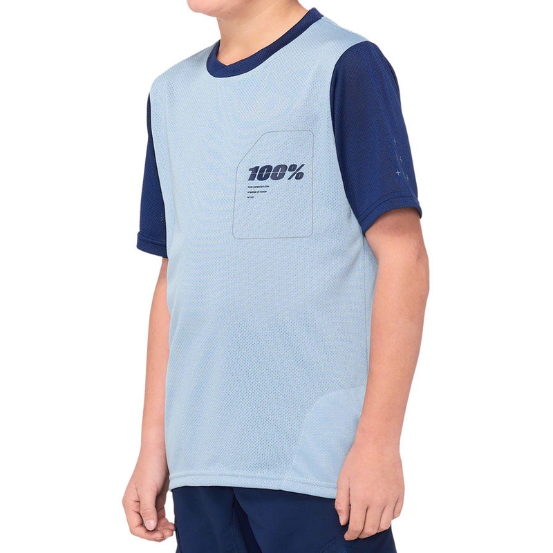 100% Ridecamp Jersey - Blue/Navy Short Sleeve Youth Large