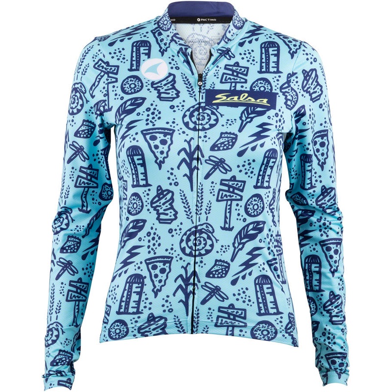Womens Gravel Story Long Sleeve Jersey - Lite Blue Dark Blue YLW Medium