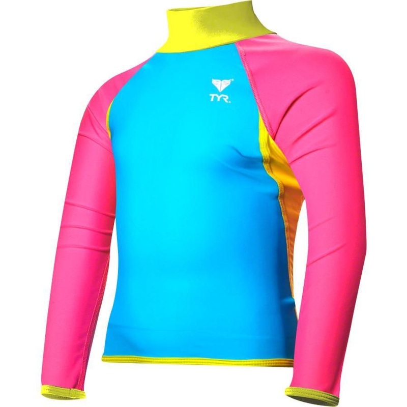 TYR Solid Girl's Rashguard: Blue/Pink/Yellow LG