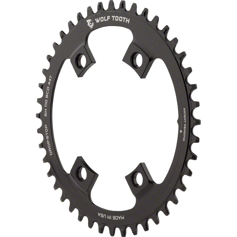 Wolf Tooth Shimano 110 Asymmetric BCD Chainring - 44t 110 Asymmetric BCD 4-Bolt Drop-Stop For Shimano Cranks BLK